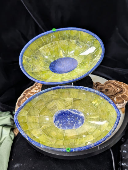 Hand Crafted Serpentine and Lapis Crystal Bowls