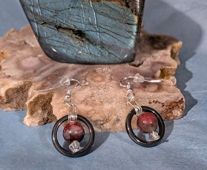 Hematite and Thulite Dangle Earrings