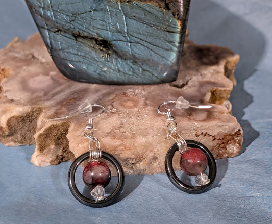 Hematite and Thulite Dangle Earrings