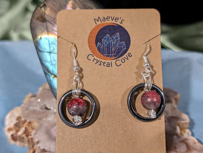 Hematite and Thulite Dangle Earrings
