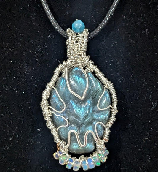Labradorite Nine Tailed Fox Pendant