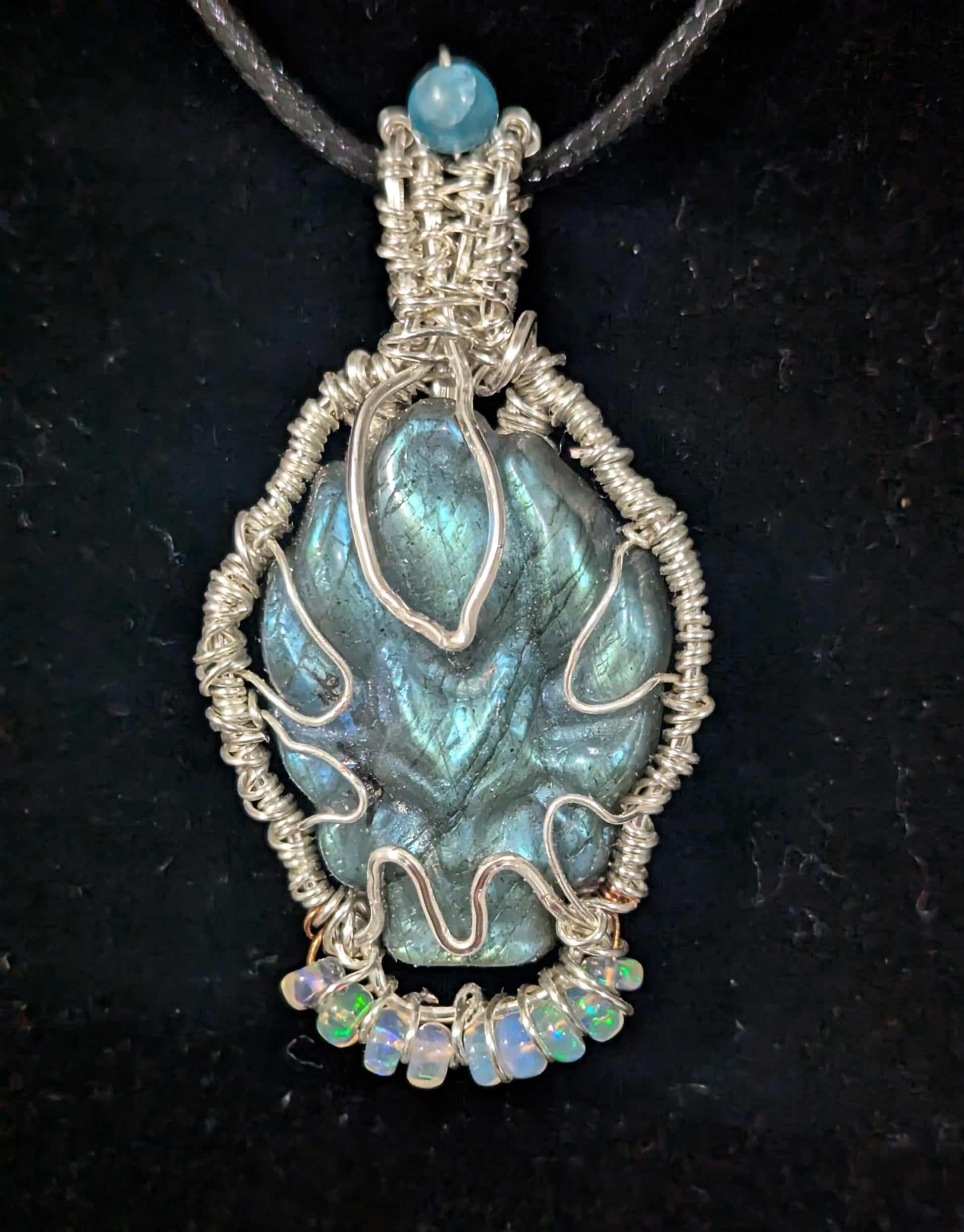 Labradorite Nine Tailed Fox Pendant