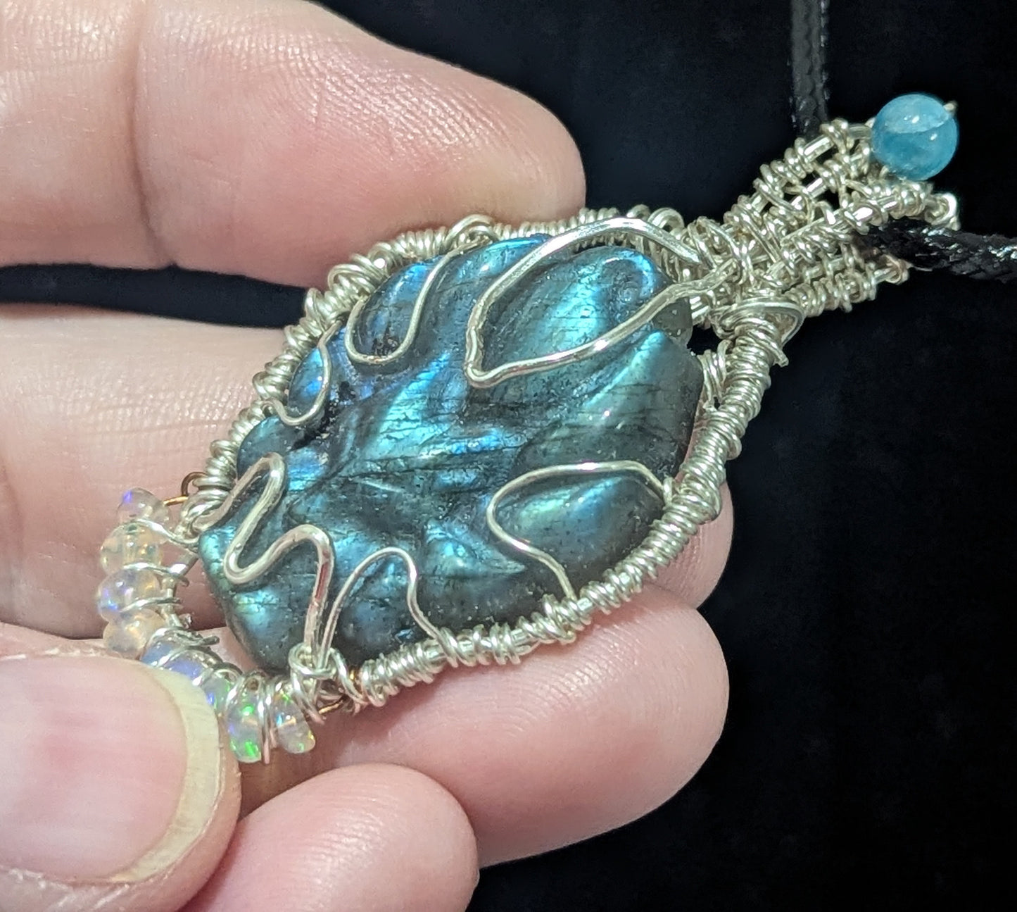Labradorite Nine Tailed Fox Pendant