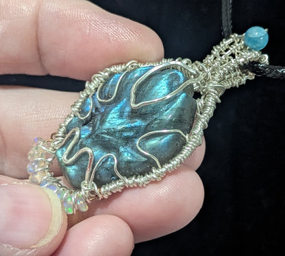 Labradorite Nine Tailed Fox Pendant
