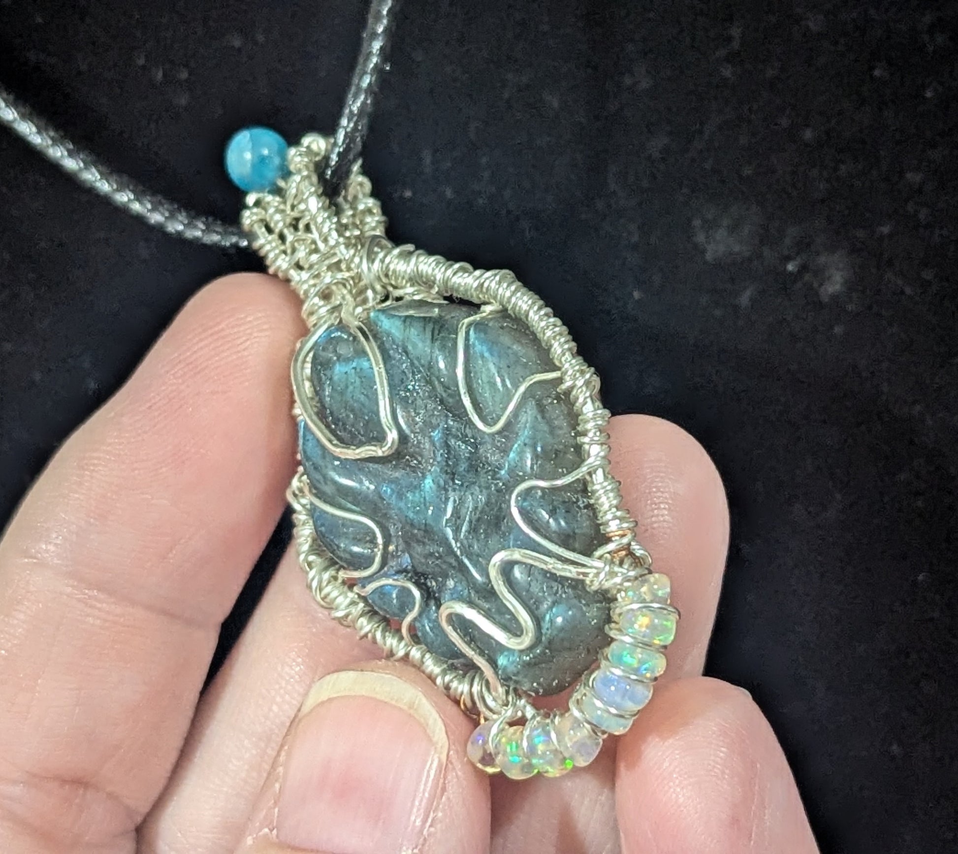 Labradorite Nine Tailed Fox Pendant