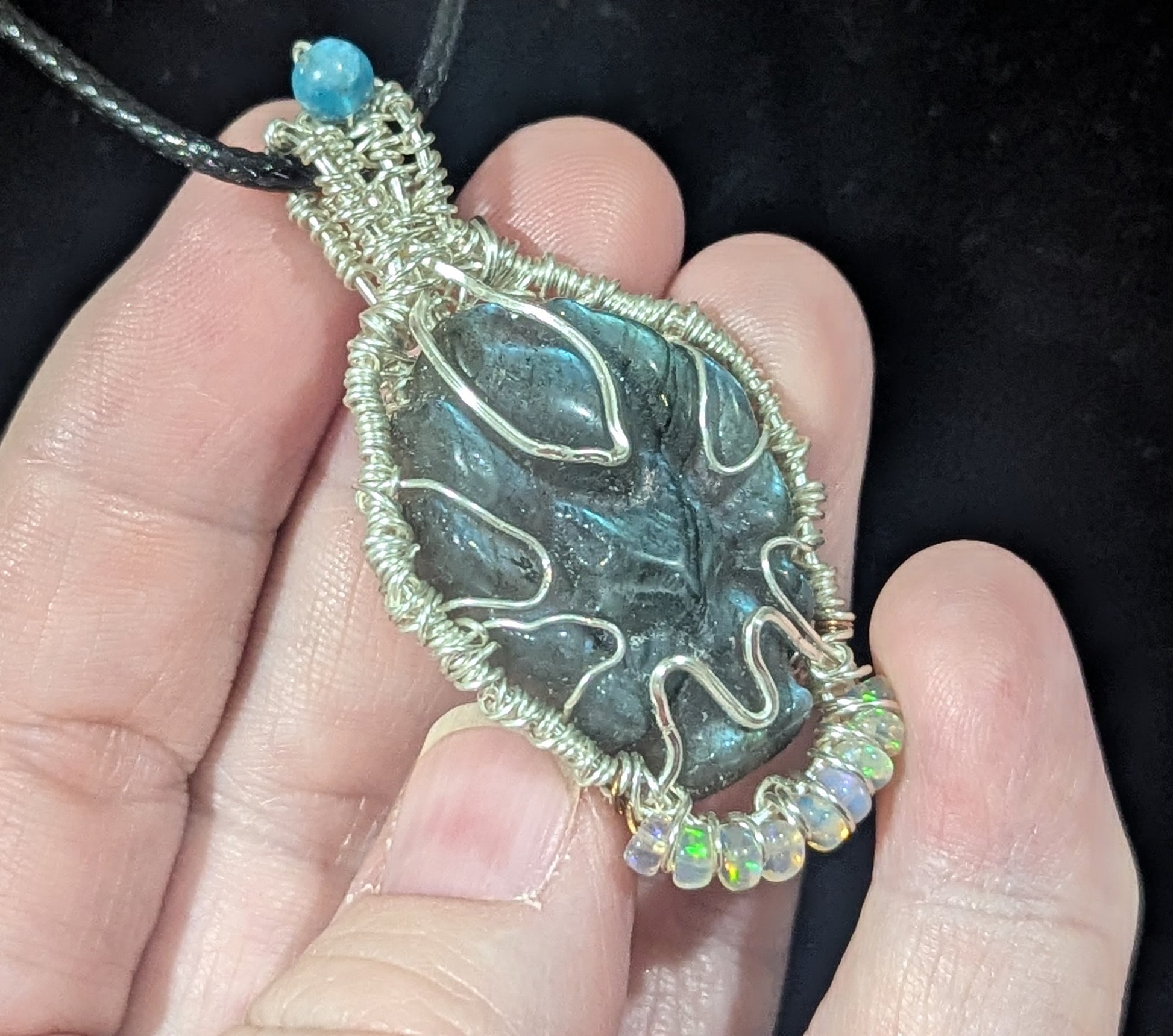 Labradorite Nine Tailed Fox Pendant