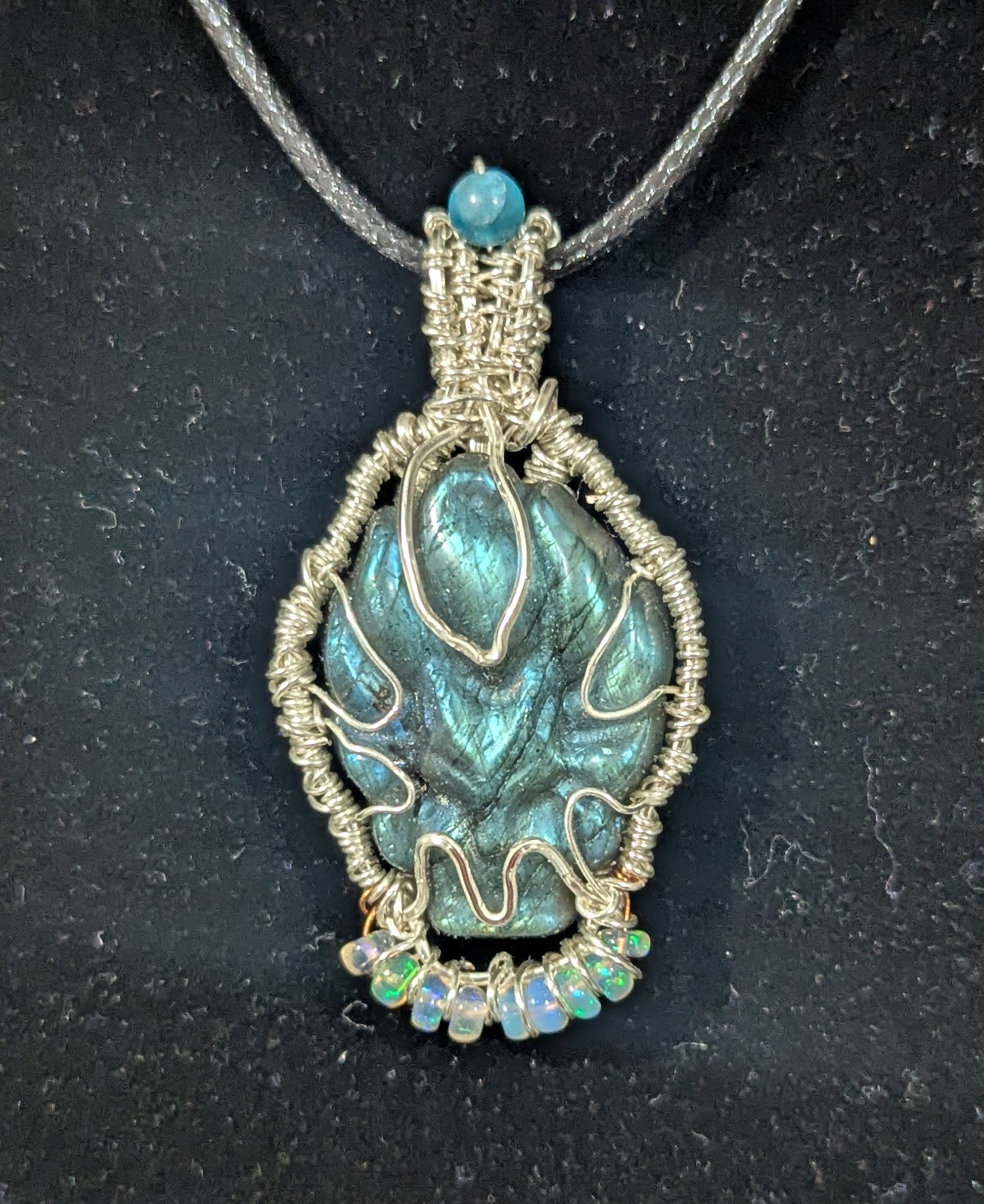 Labradorite Nine Tailed Fox Pendant