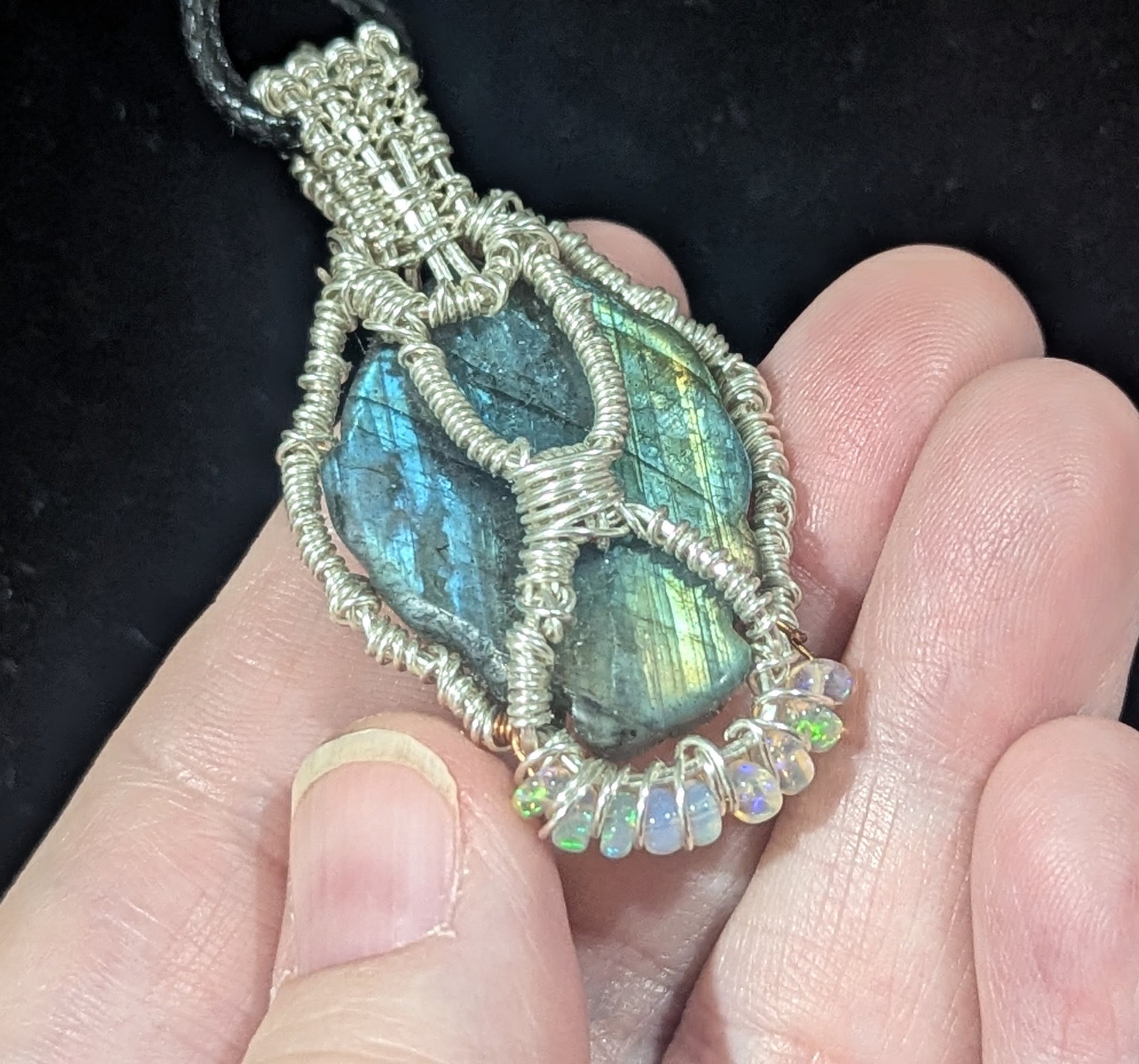 Labradorite Nine Tailed Fox Pendant