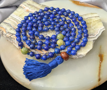 Lapis Lazuli 108 Bead Mala with Jade and Bodhi Seed 