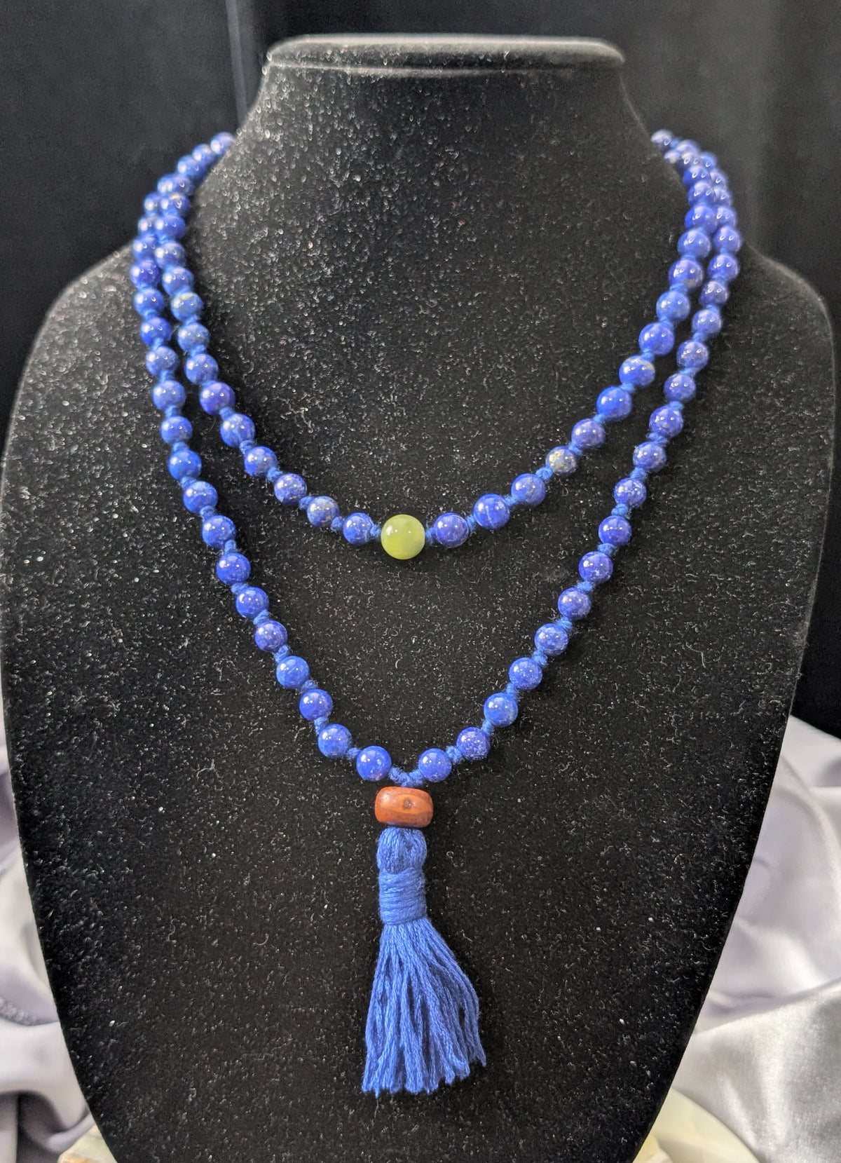 Lapis Lazuli 108 Bead Mala with Jade and Bodhi Seed