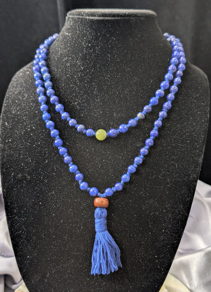 Lapis Lazuli 108 Bead Mala with Jade and Bodhi Seed