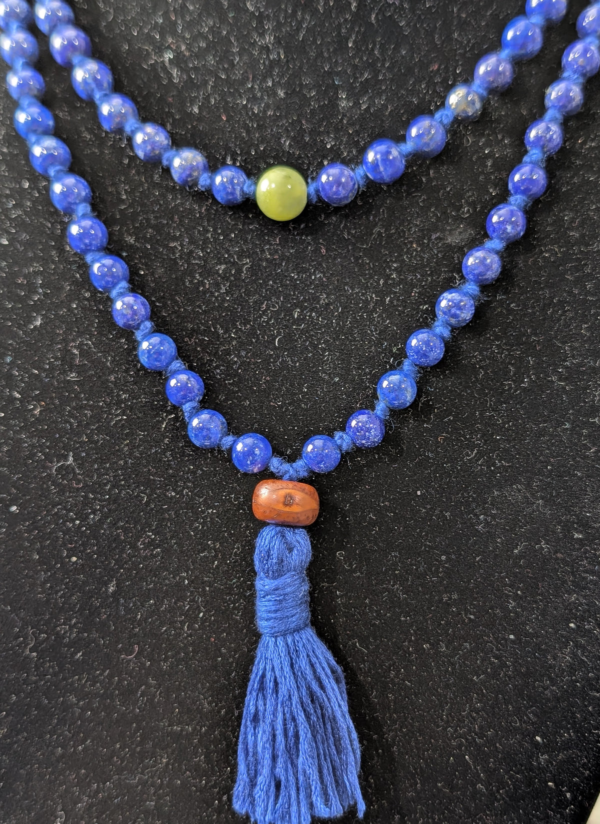 Lapis Lazuli 108 Bead Mala with Jade and Bodhi Seed