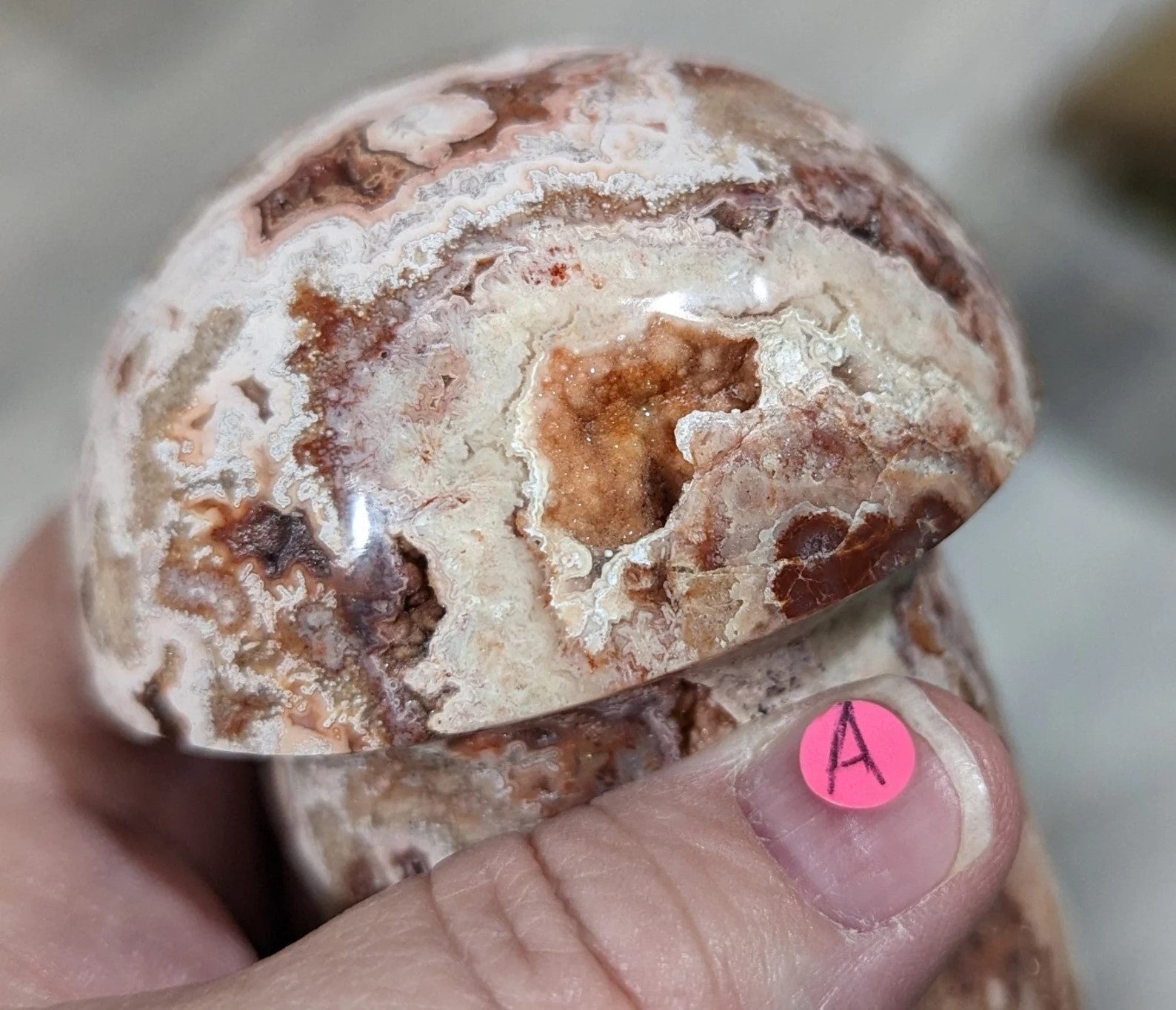 Large Druzy Pink Crazy Lace Agate Mushroom 1A1