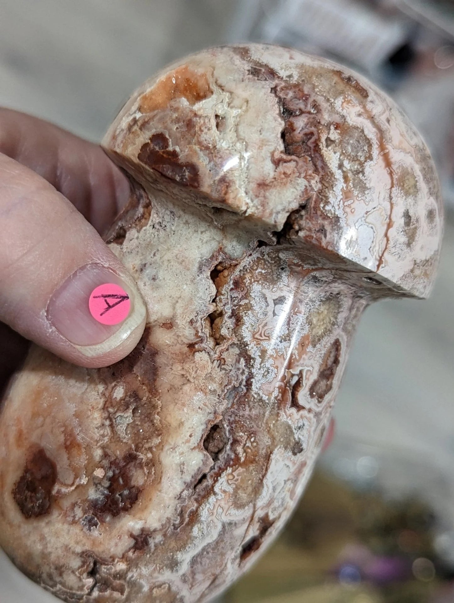 Large Druzy Pink Crazy Lace Agate Mushroom 1A2