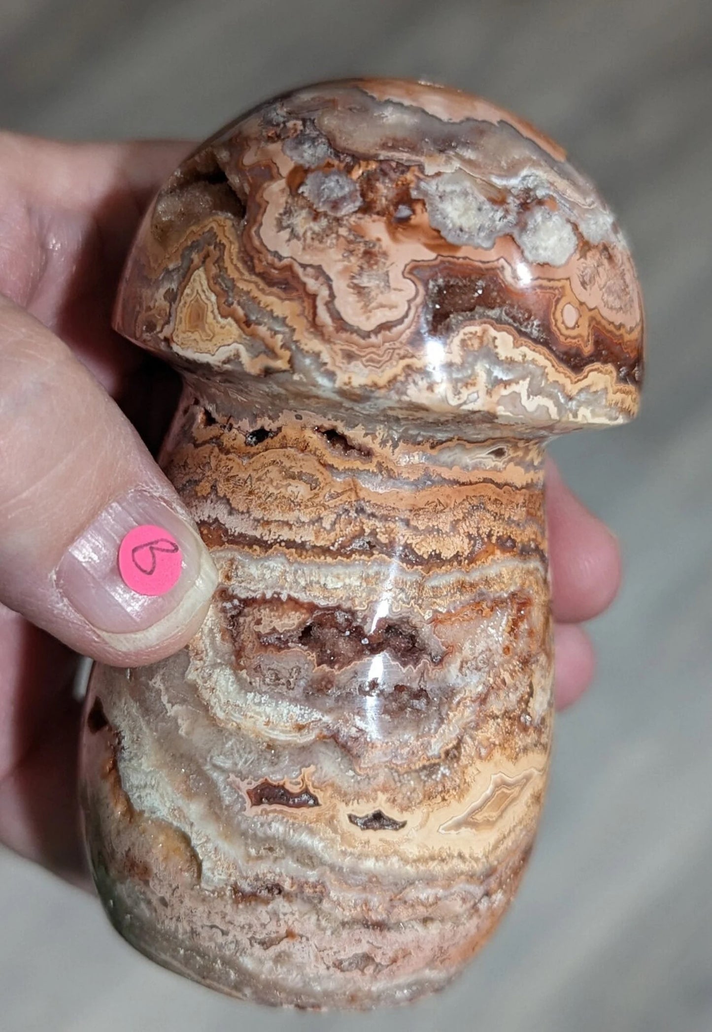 Large Druzy Pink Crazy Lace Agate Mushroom 1B2