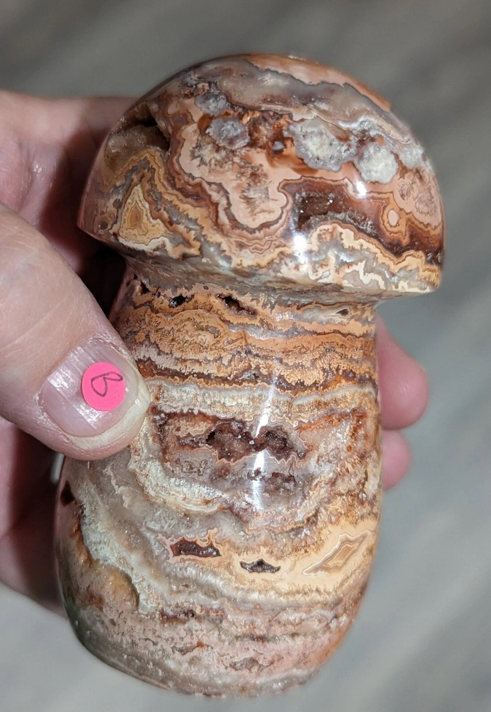 Large Druzy Pink Crazy Lace Agate Mushroom 1B2