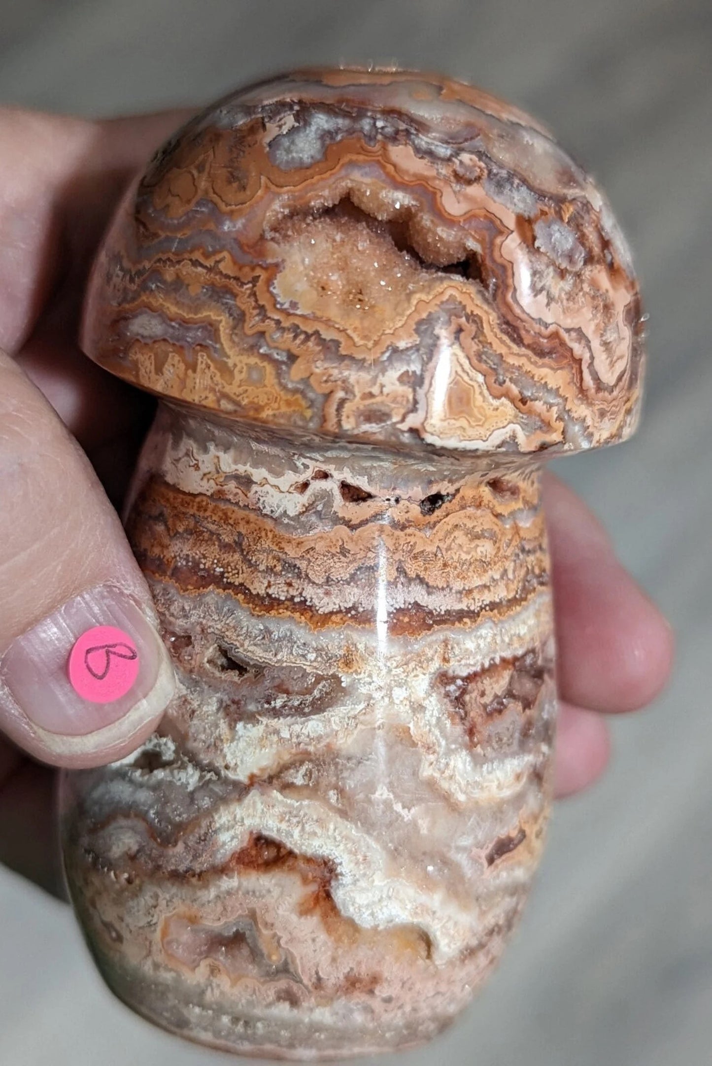 Large Druzy Pink Crazy Lace Agate Mushroom 1B3