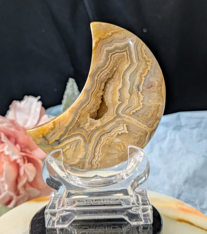 Large Druzy Yellow Crazy Lace Agate Moon