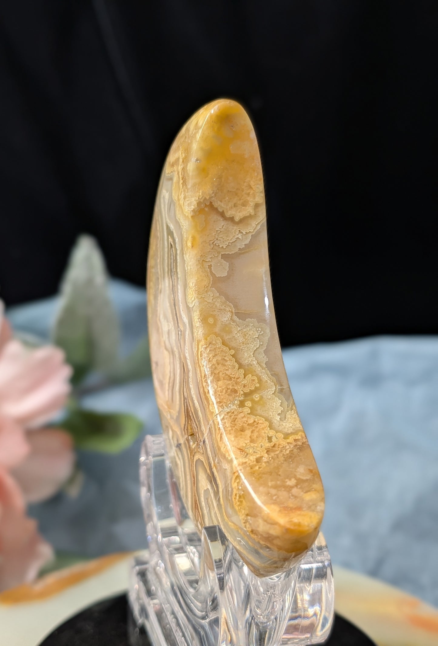 Large Druzy Yellow Crazy Lace Agate Moon