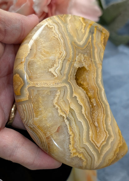 Large Druzy Yellow Crazy Lace Agate Moon