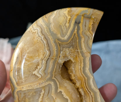 Large Druzy Yellow Crazy Lace Agate Moon