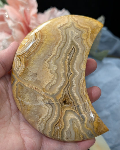Large Druzy Yellow Crazy Lace Agate Moon