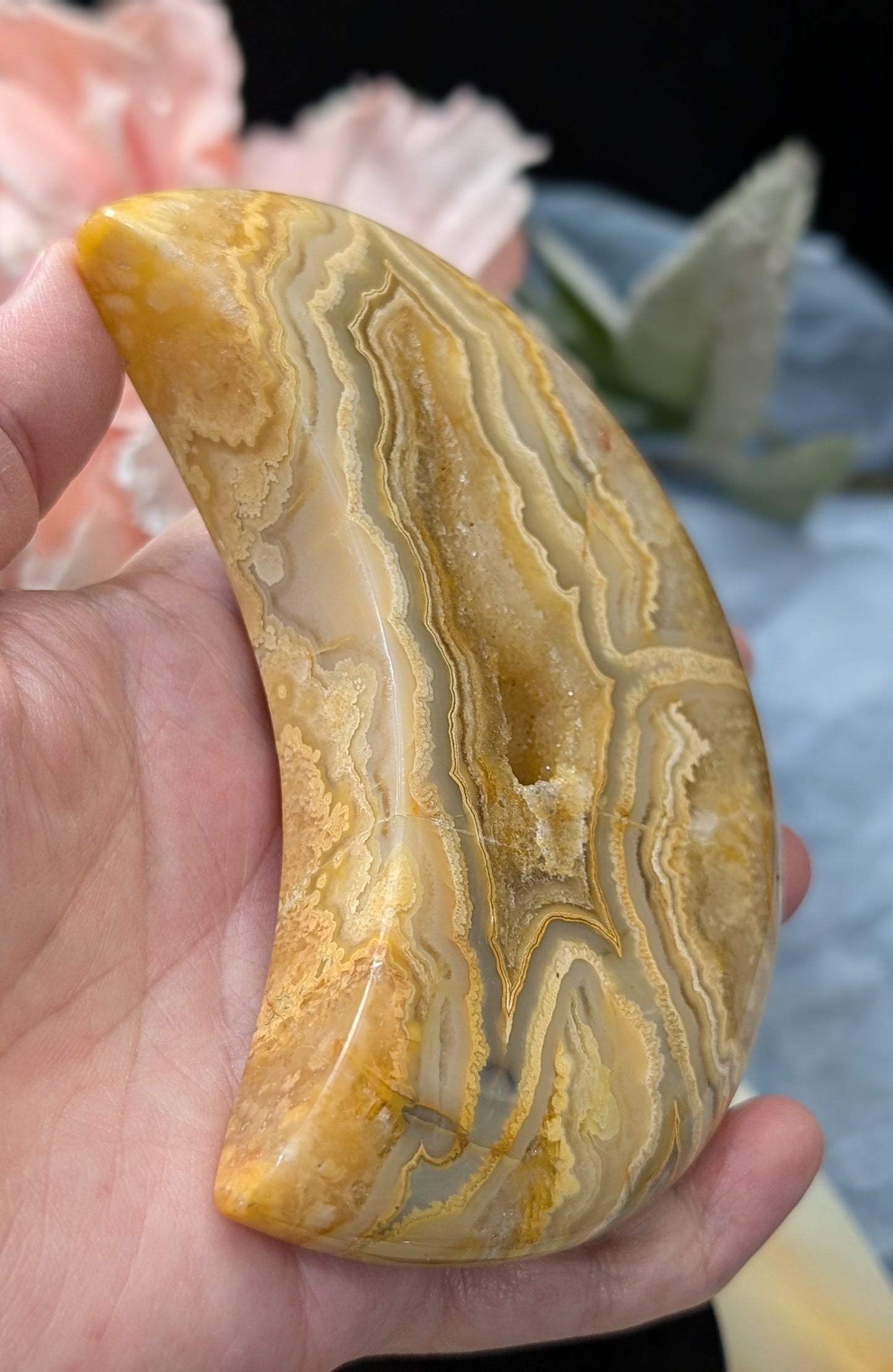Large Druzy Yellow Crazy Lace Agate Moon