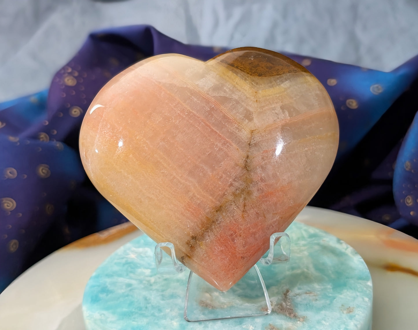 Large Polished Peach Calcite Heart