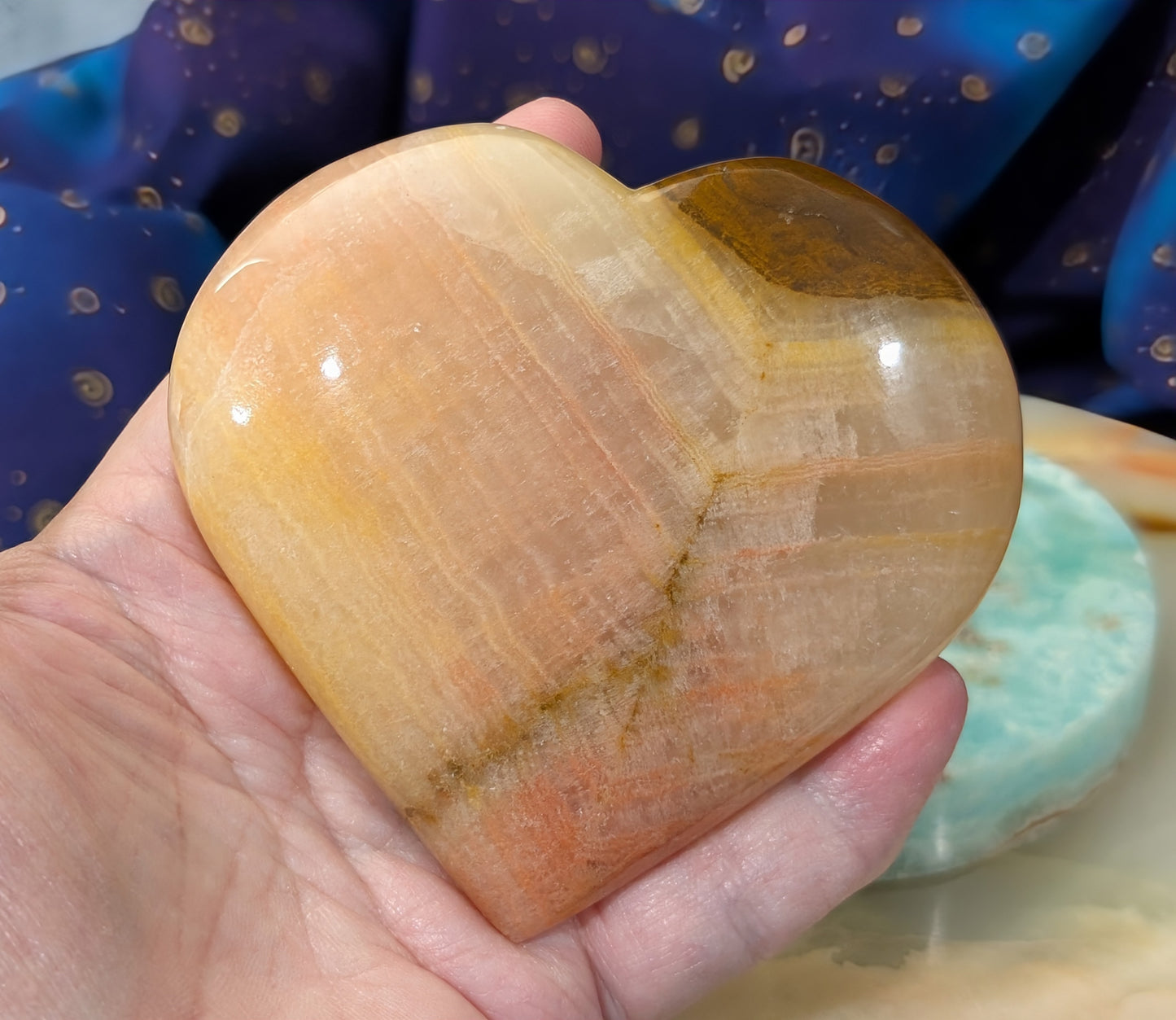 Large Polished Peach Calcite Heart