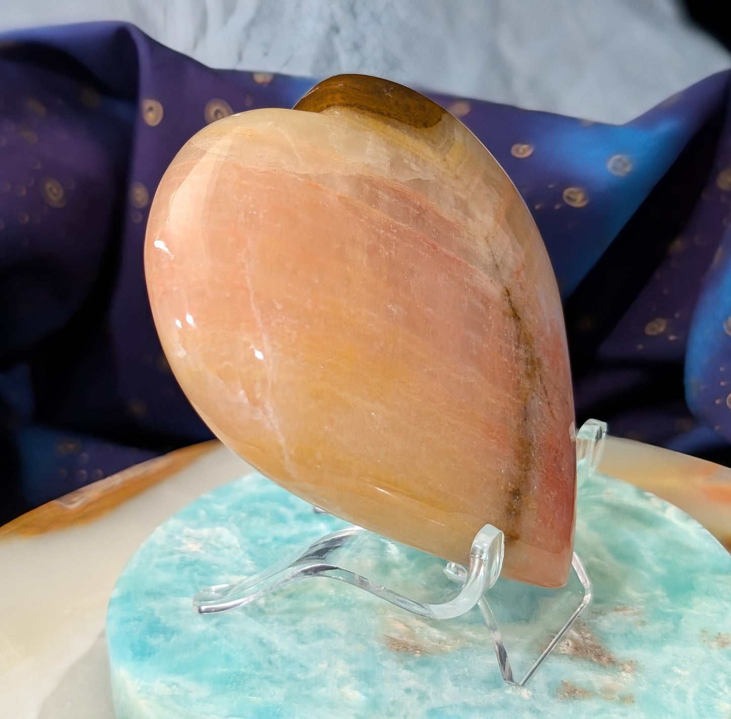 Large Polished Peach Calcite Heart