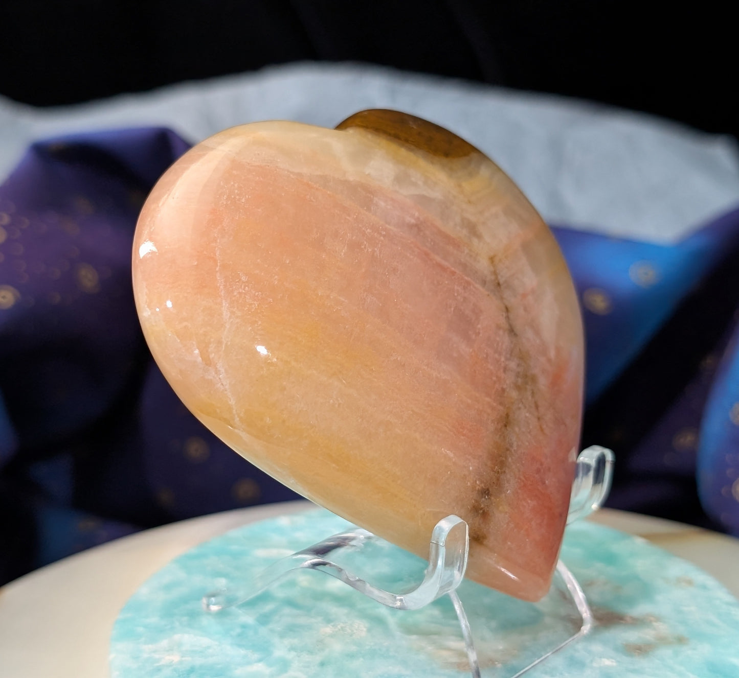 Large Polished Peach Calcite Heart