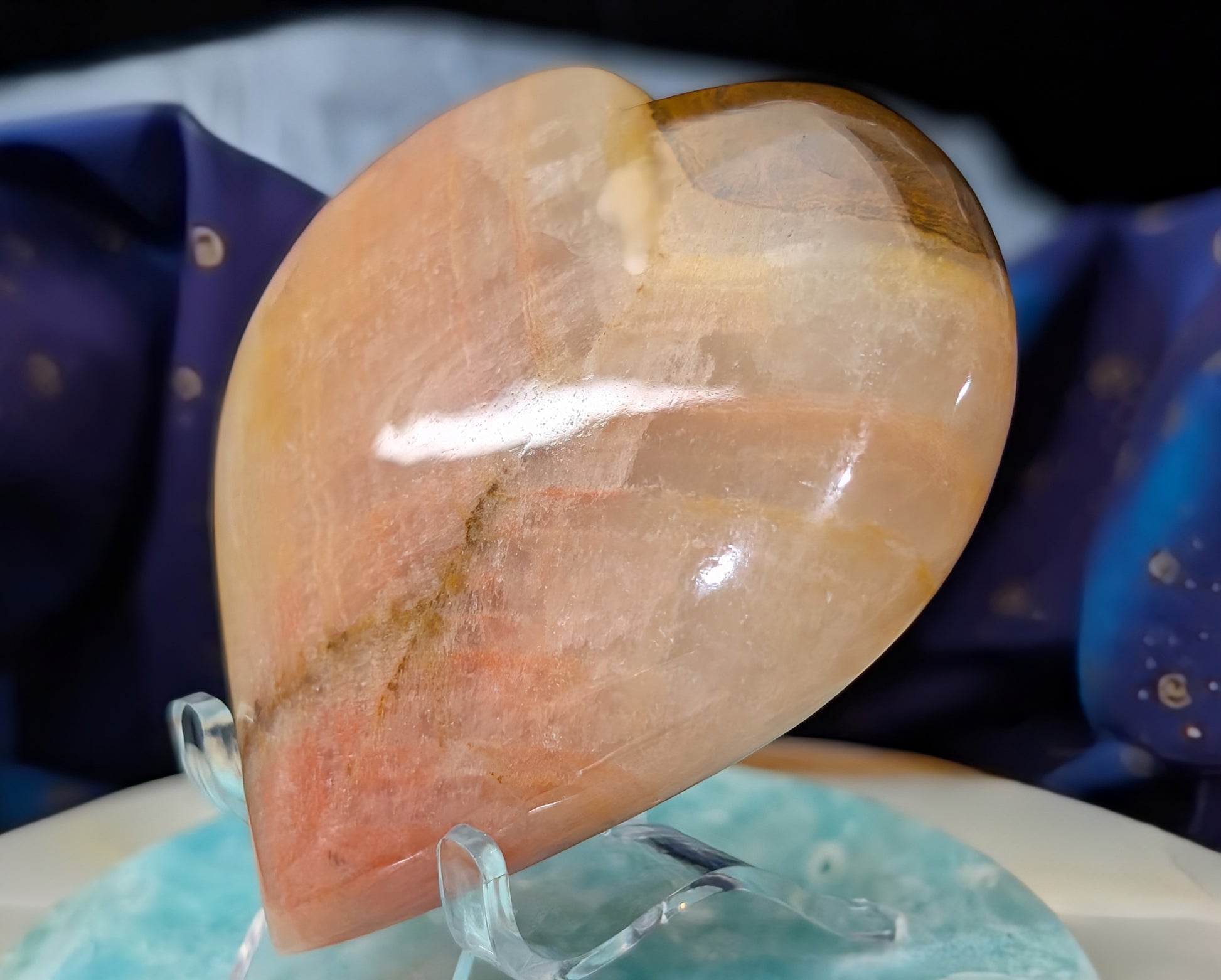 Large Polished Peach Calcite Heart