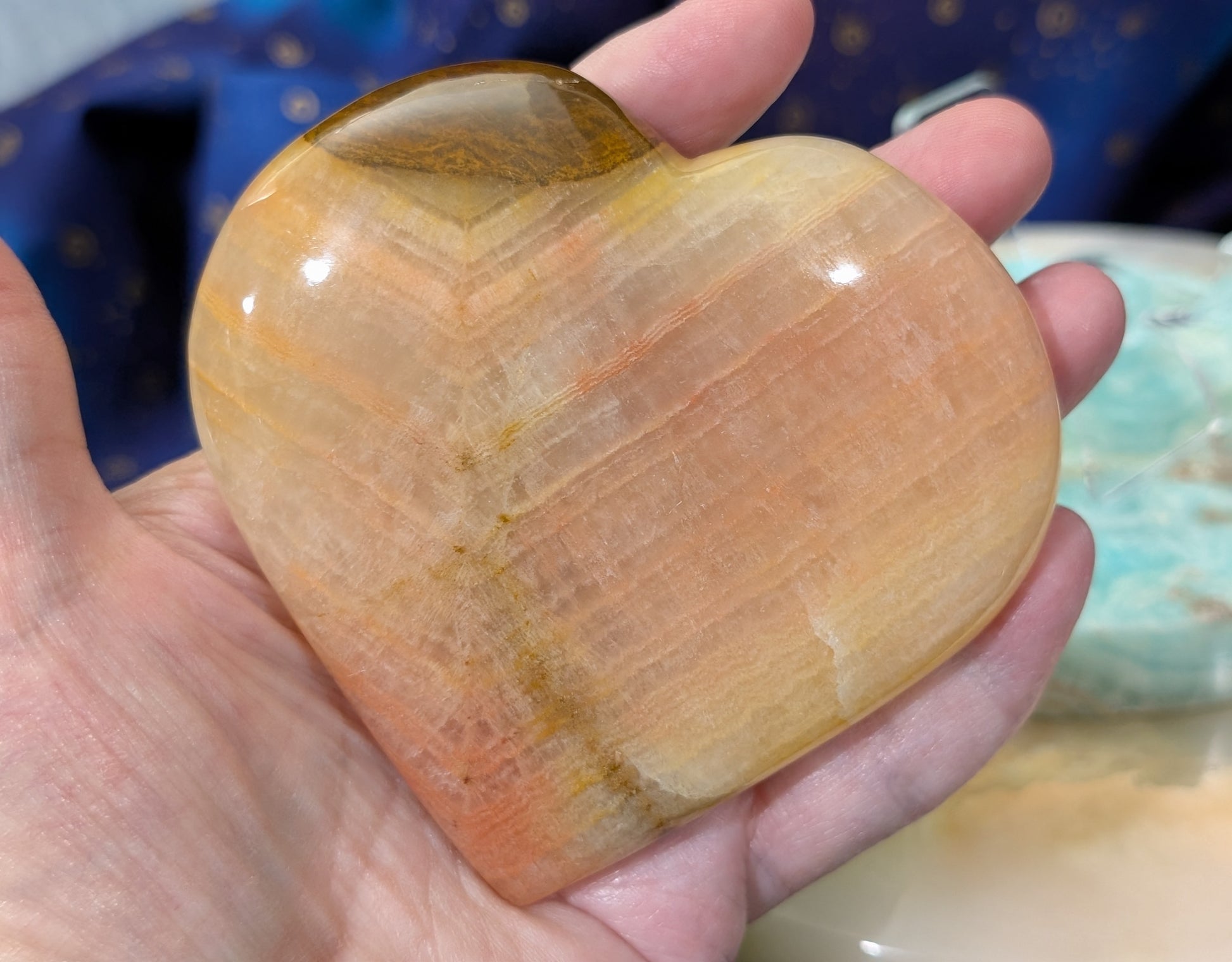 Large Polished Peach Calcite Heart