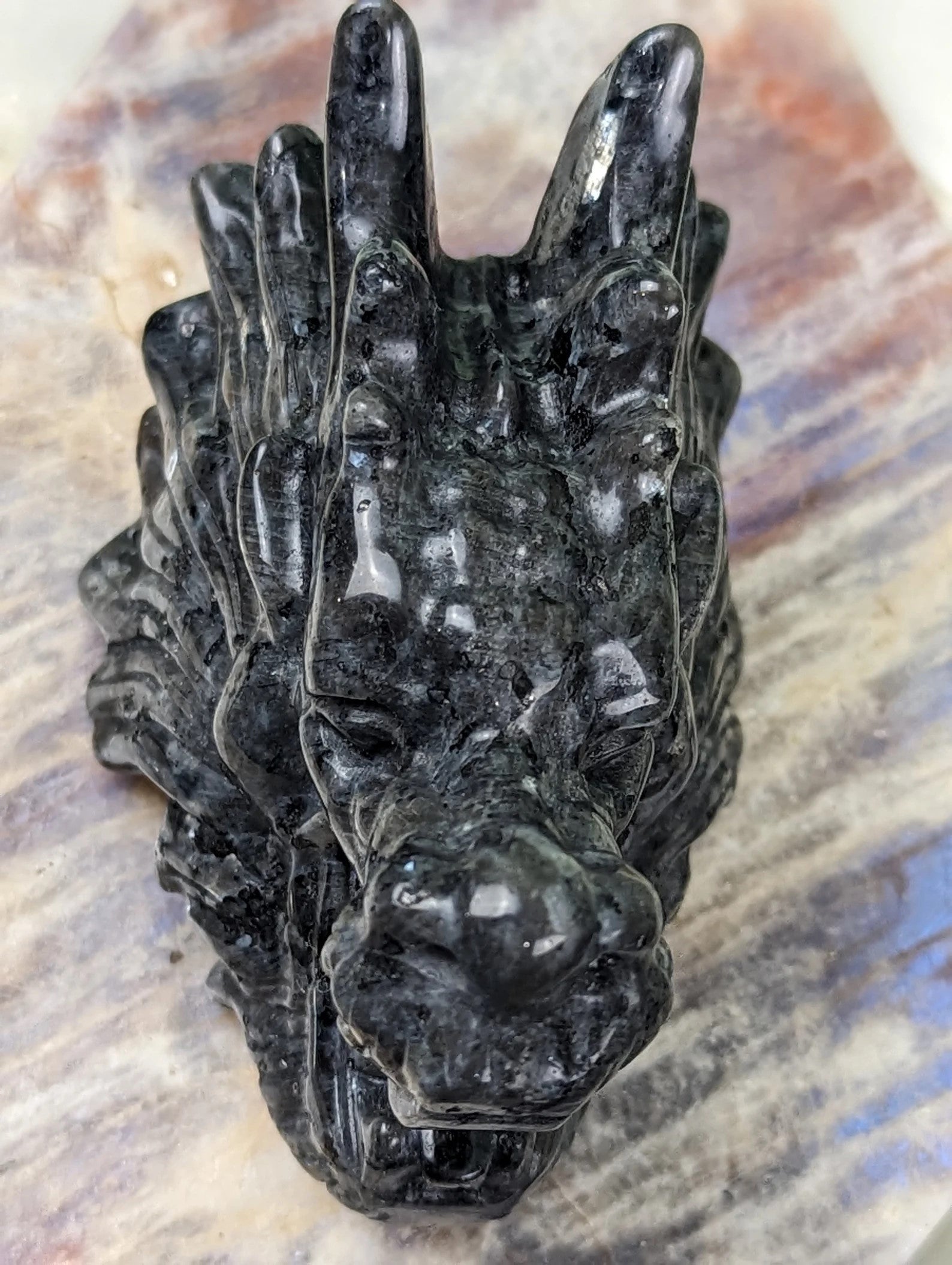 Larvikite Dragon Head Figurine
