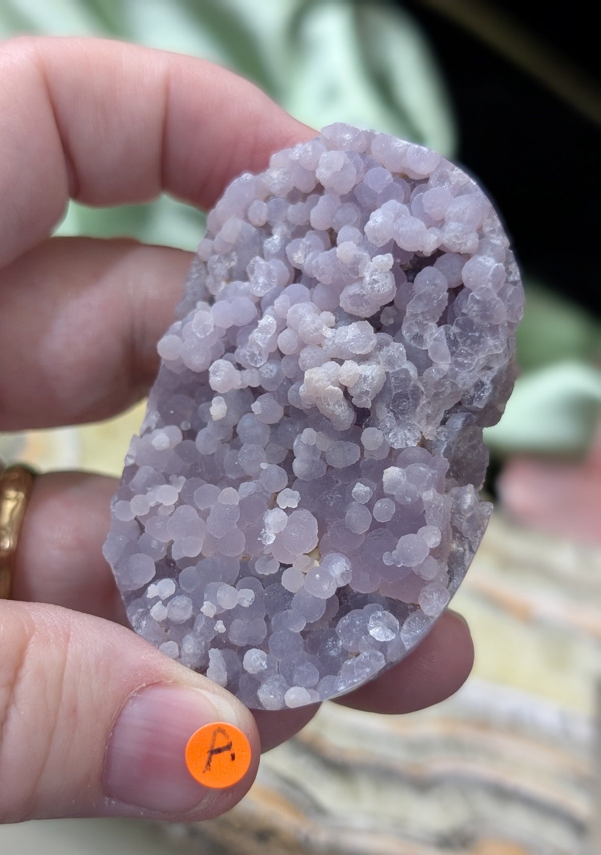 Lavender Grape Agate Palm Stone Specimen
