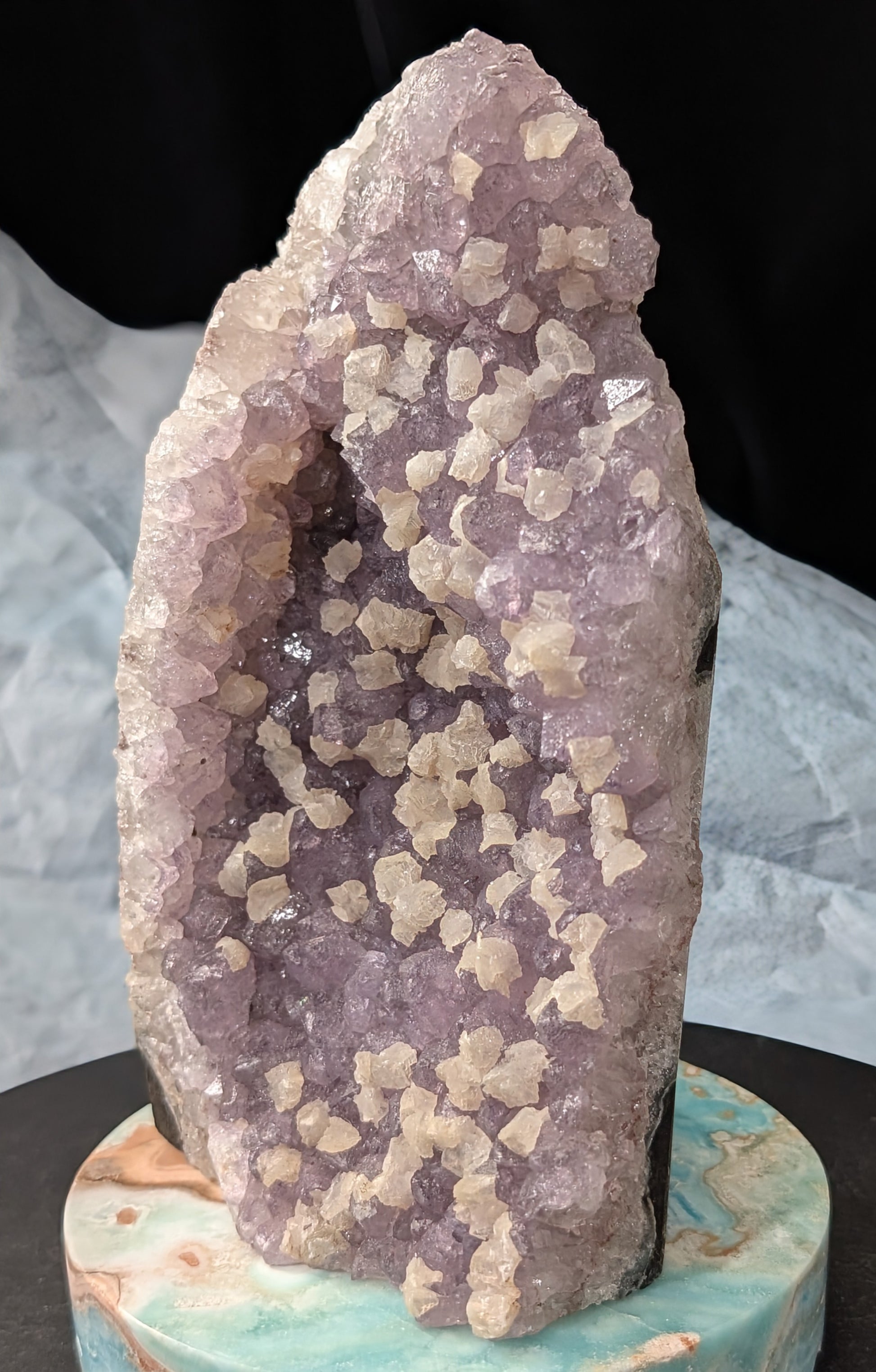 Lavender Purple Amethyst Geode with Dogtooth Calcite