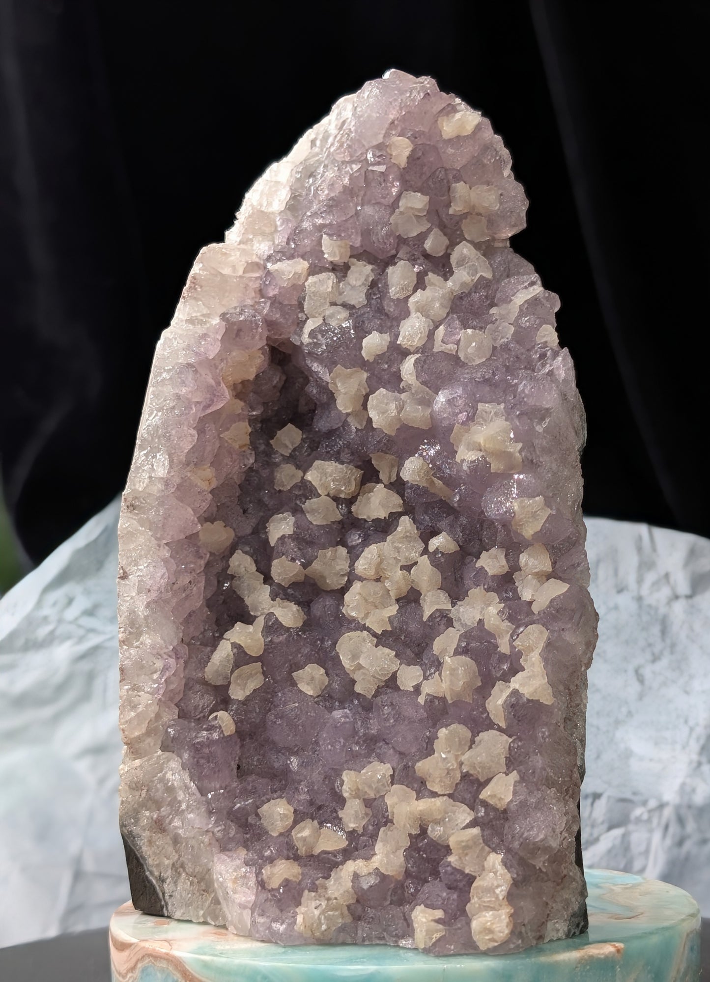 Lavender Purple Amethyst Geode with Dogtooth Calcite