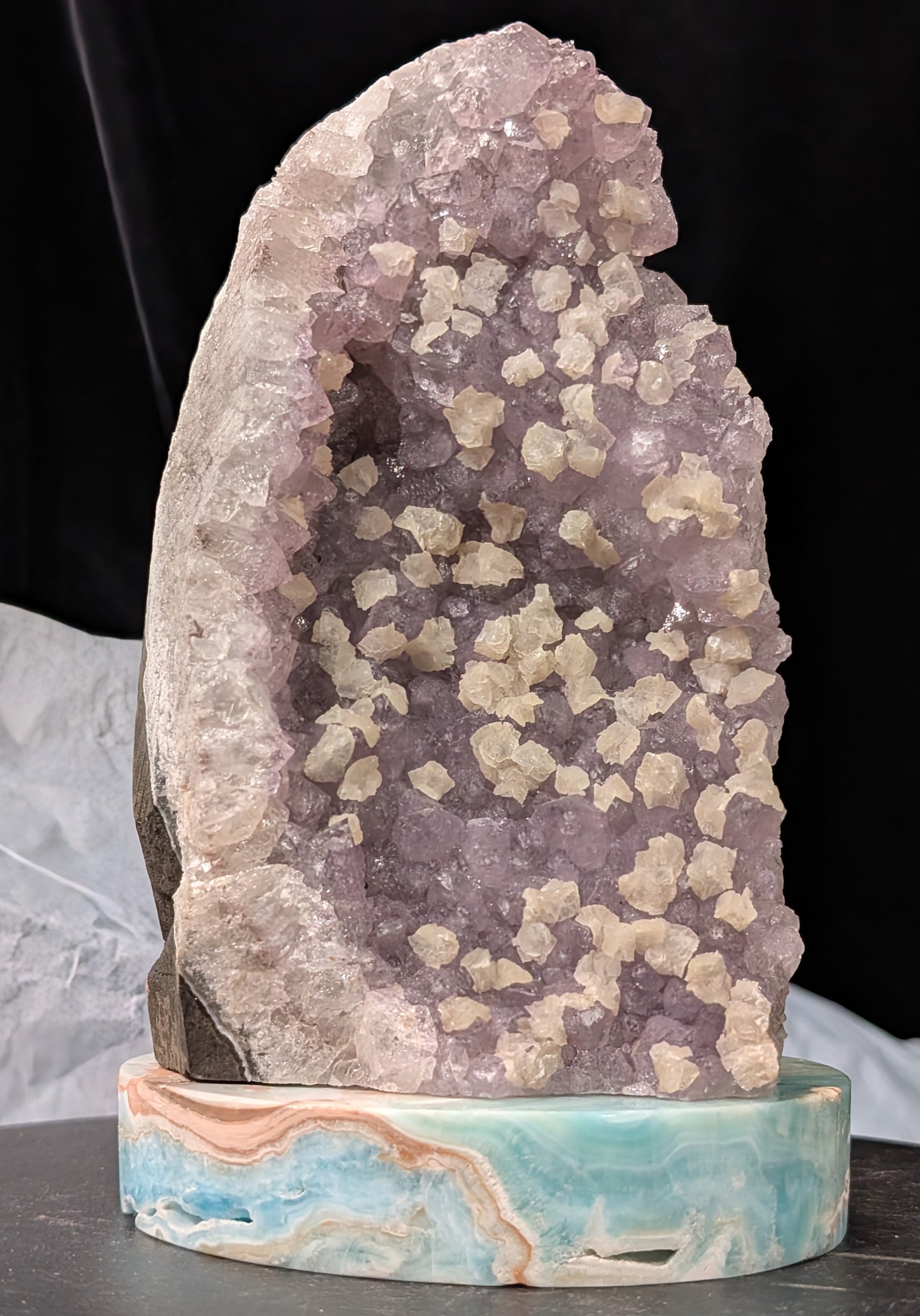 Lavender Purple Amethyst Geode with Dogtooth Calcite