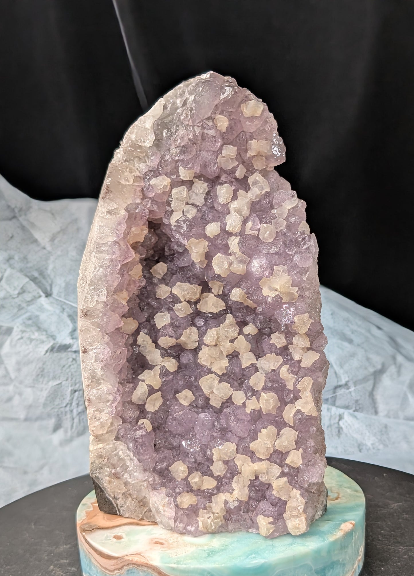 Lavender Purple Amethyst Geode with Dogtooth Calcite