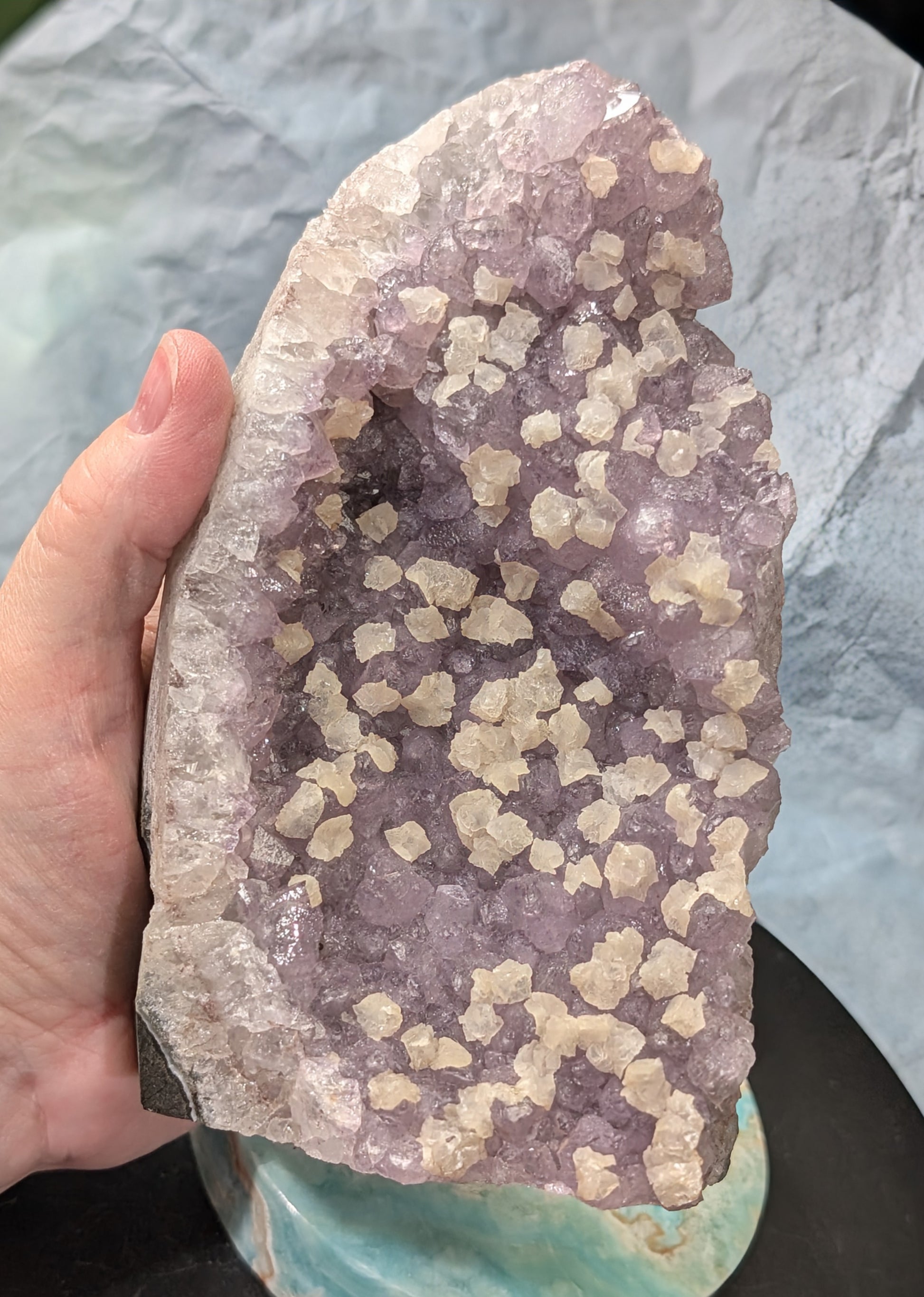 Lavender Purple Amethyst Geode with Dogtooth Calcite