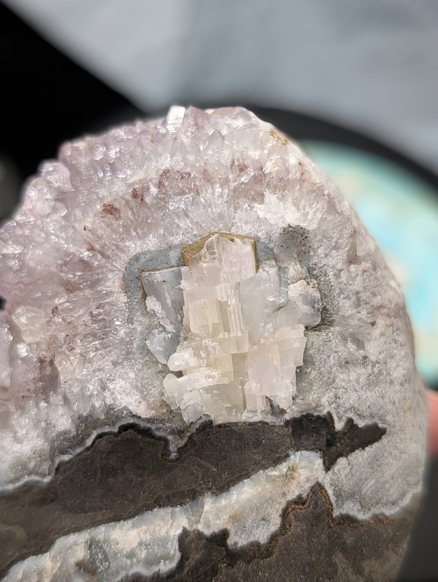 Lavender Purple Amethyst Geode with Dogtooth Calcite