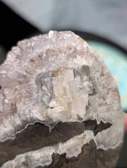 Lavender Purple Amethyst Geode with Dogtooth Calcite