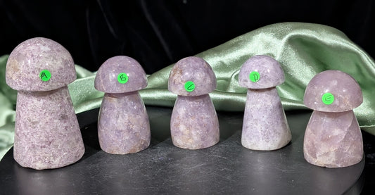 Hand Carved Lepidolite Mushrooms