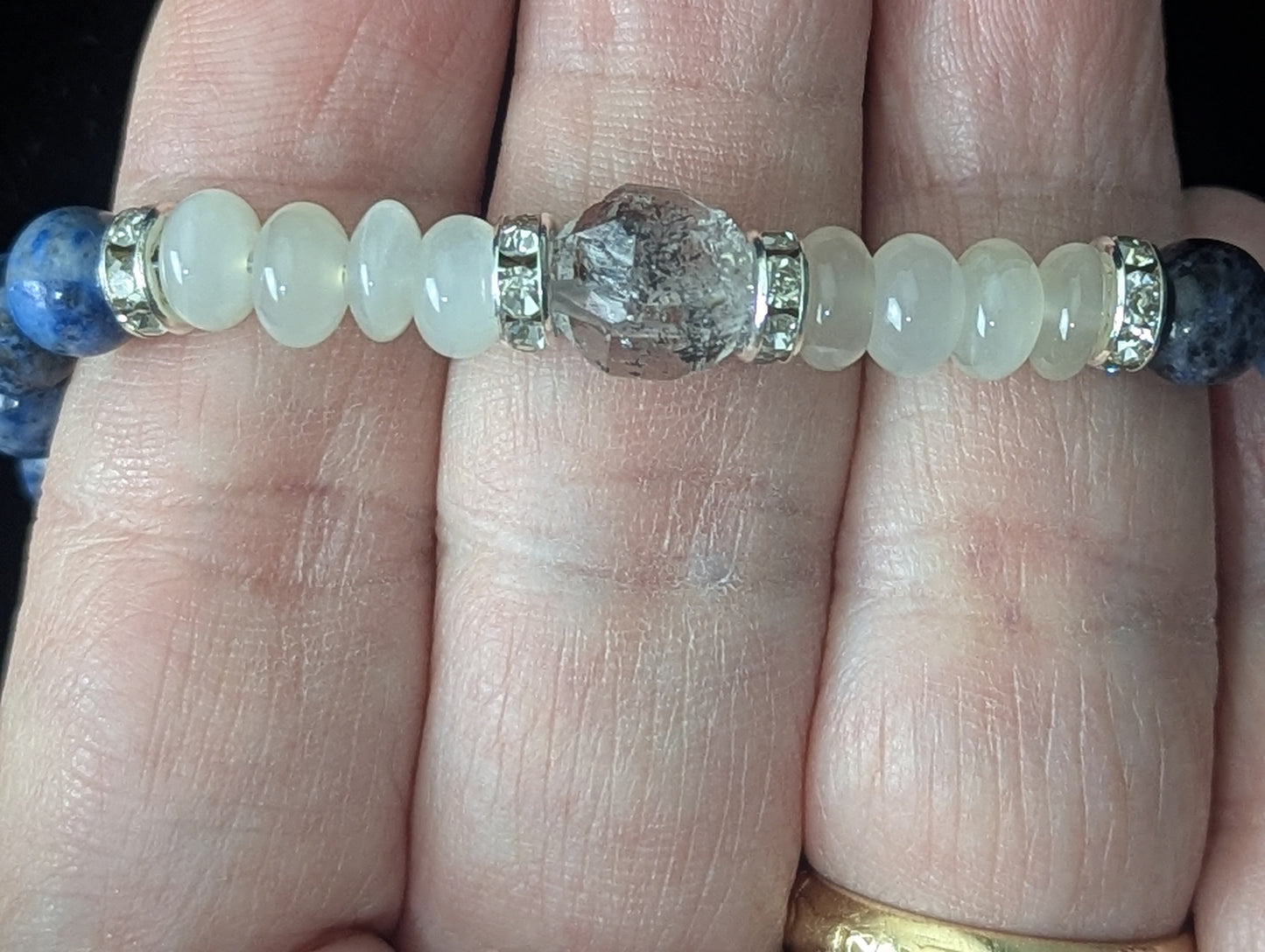 Moonstone and Herkimer Diamond Bead Bracelet