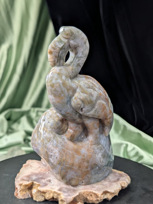 Moss Agate Flamingo Figurine