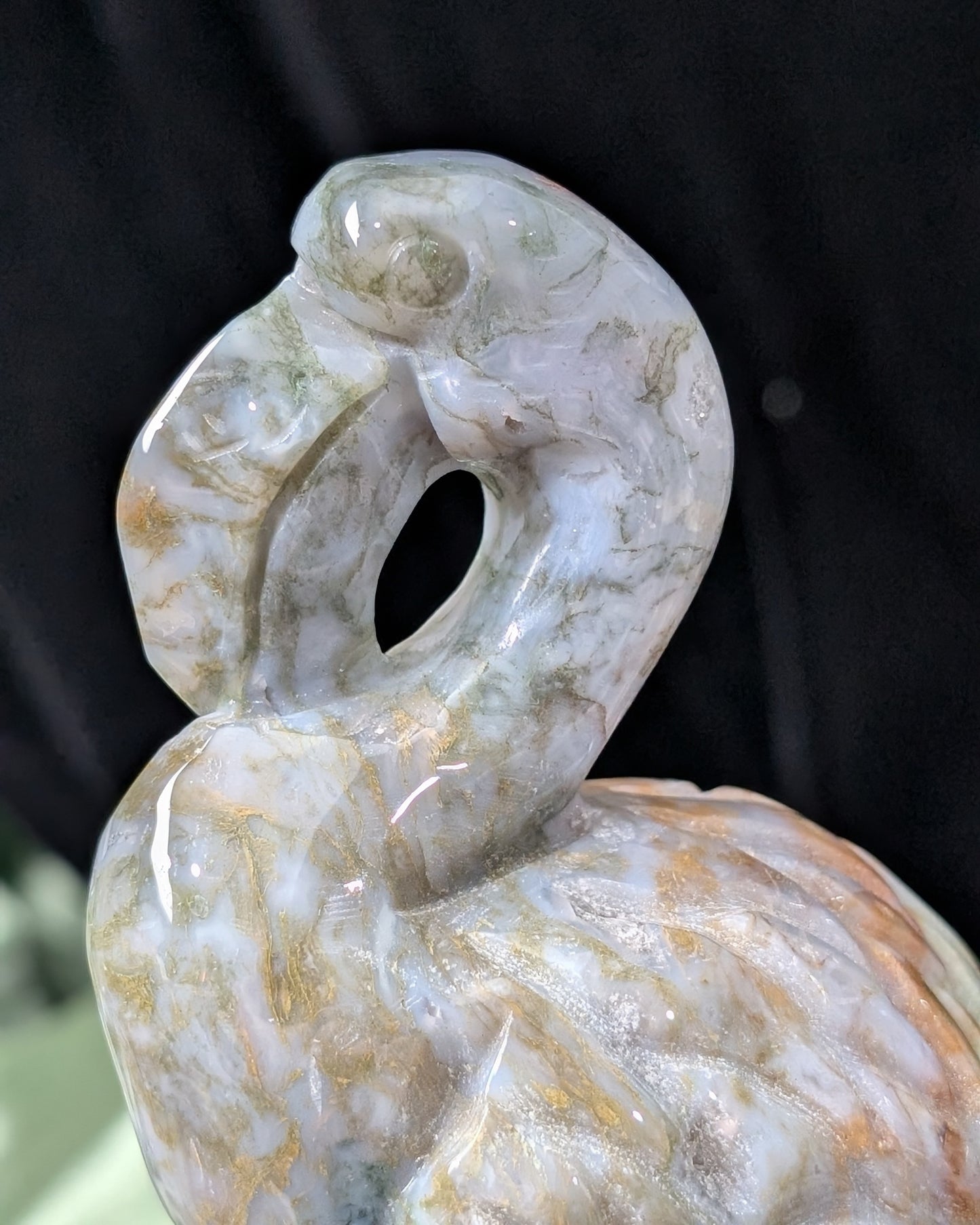 Moss Agate Flamingo Figurine