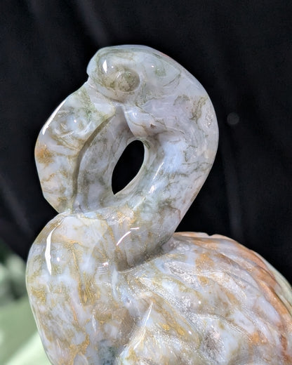 Moss Agate Flamingo Figurine