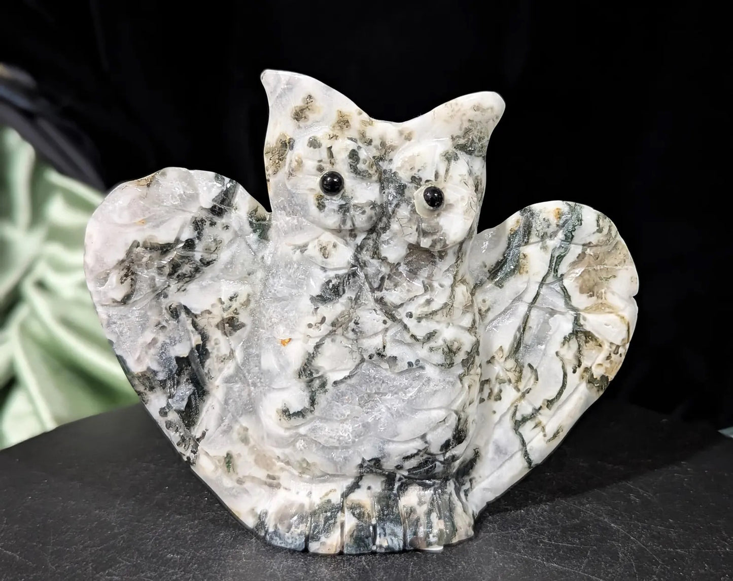 Moss Agate Owl Figurine 1a