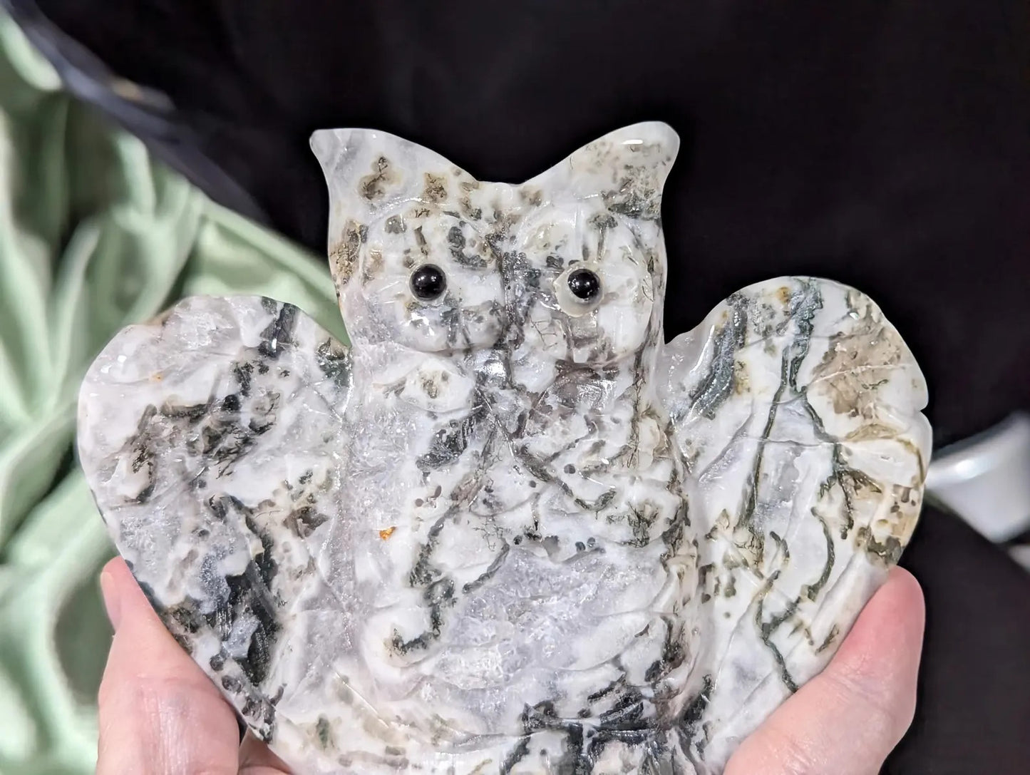 Moss Agate Owl Figurine 1c