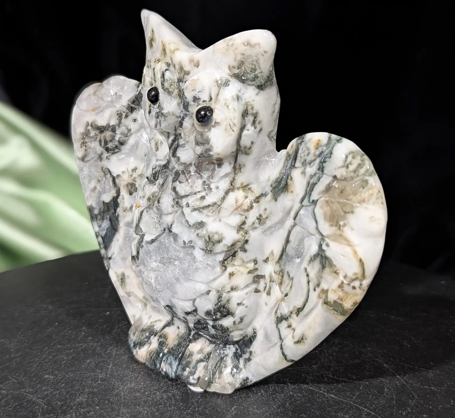 Moss Agate Owl Figurine 1d
